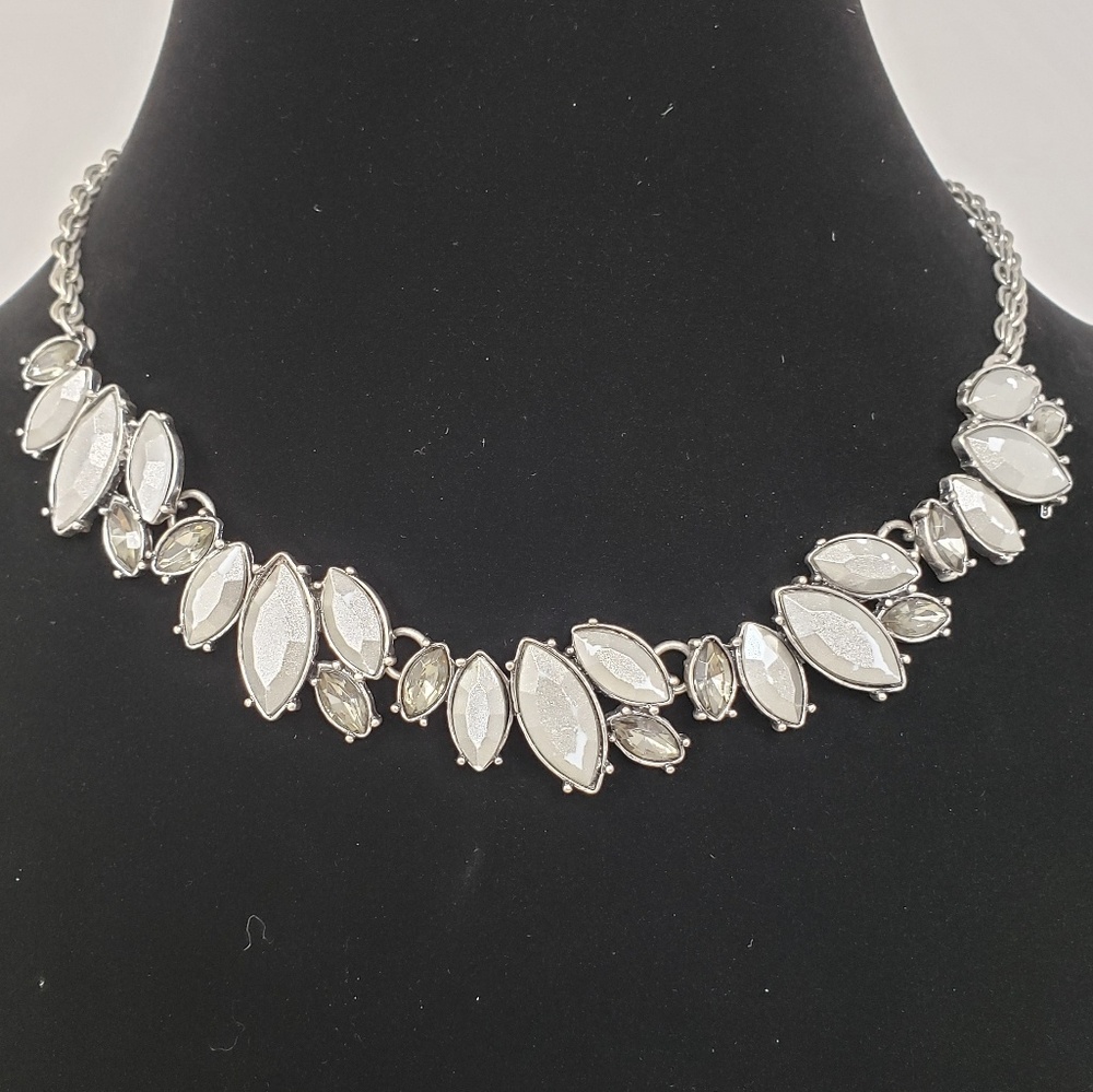 Loft gray metallic & crystal statement necklace